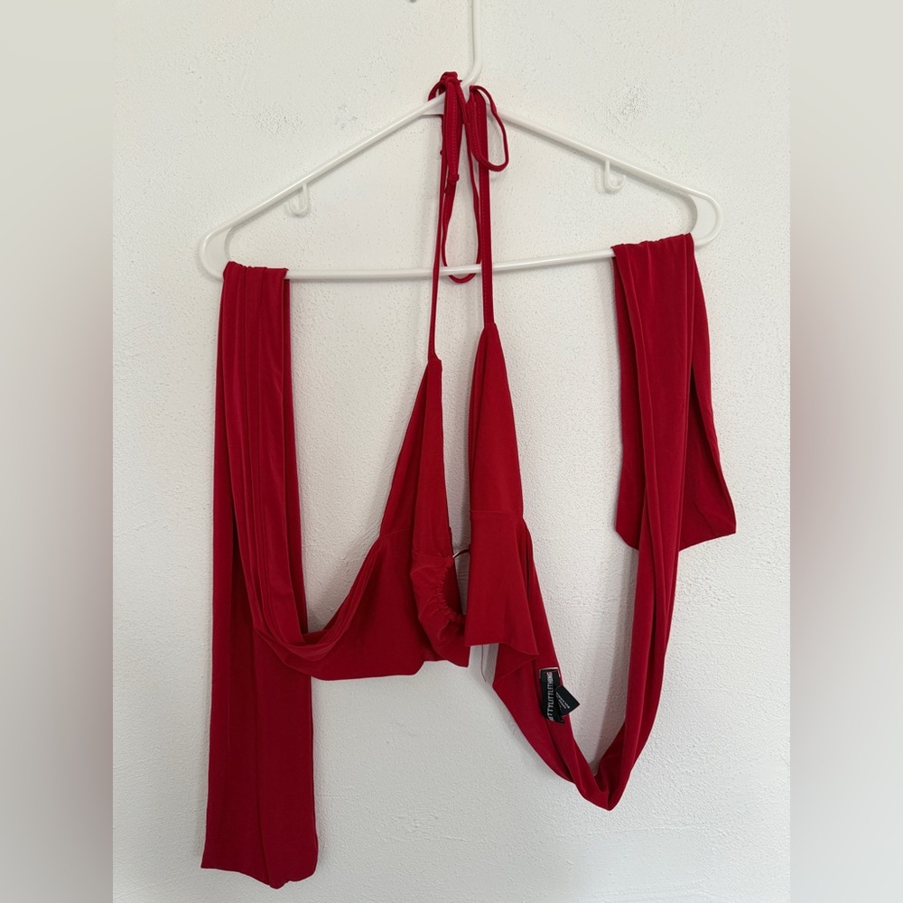 Pretty Little Thing Red Tie Halter Top